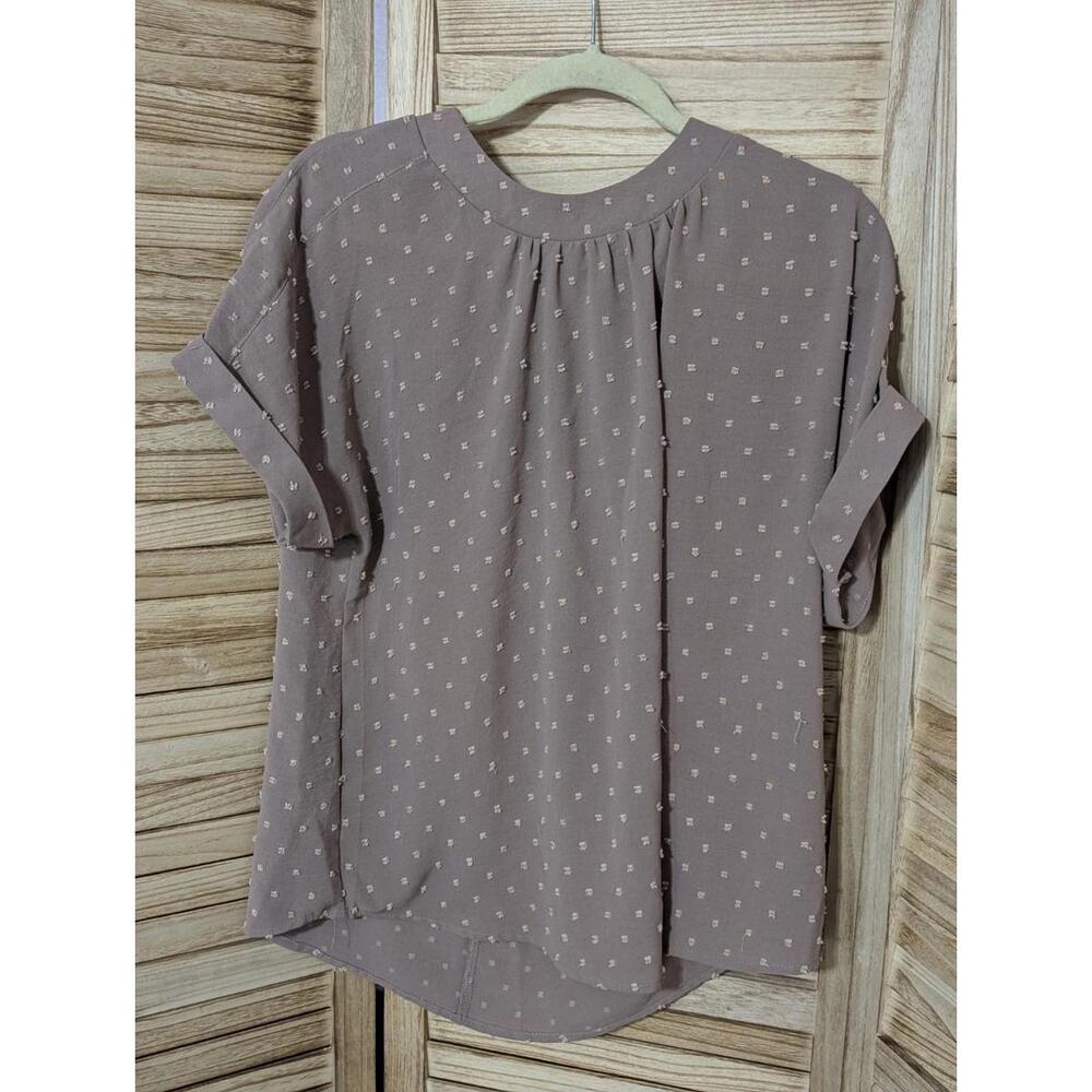 Greathe Swiss Dot Beige Short Sleeve Blouse XL